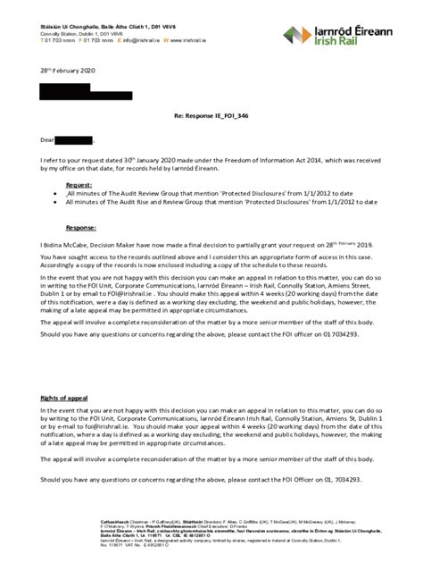 Fillable Online Foi Request Acknowledgement Iefoi Irish Rail Fax