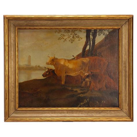 Vintage French Oil Painting Of Cows At 1stdibs