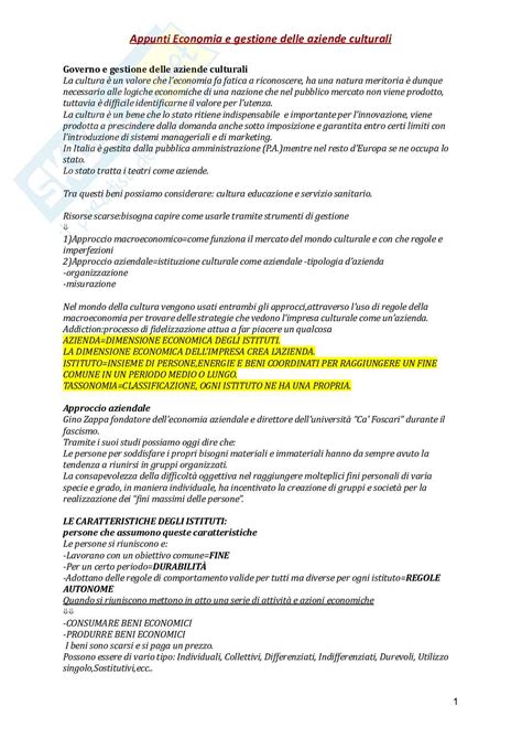 Riassunto Esame Economia E Gestione Delle Aziende Culturali Prof