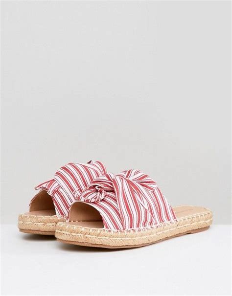 Glamorous Glamorous Red Stripe Tie Detail Espadrille Slide Striped