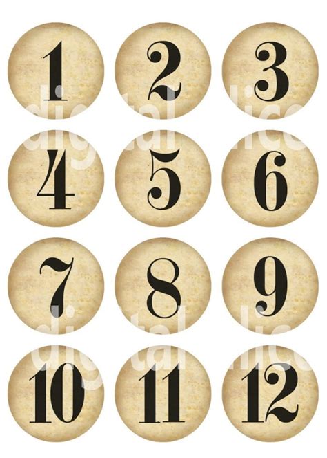 Vintage Old Numbers Craft Circles Aged Parchment Paper Numbers Instant