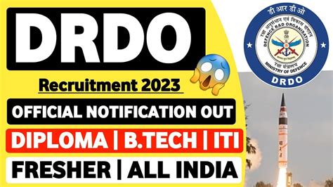 DRDO Recruitment 2023 Diploma B Tech ITI Fresher All India Apply