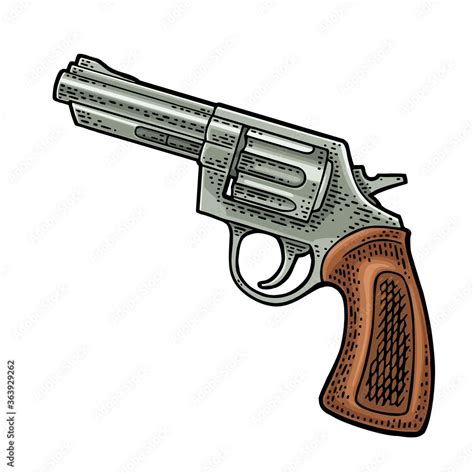 Revolver with short barrel. Vector engraving vintage illustrations ...