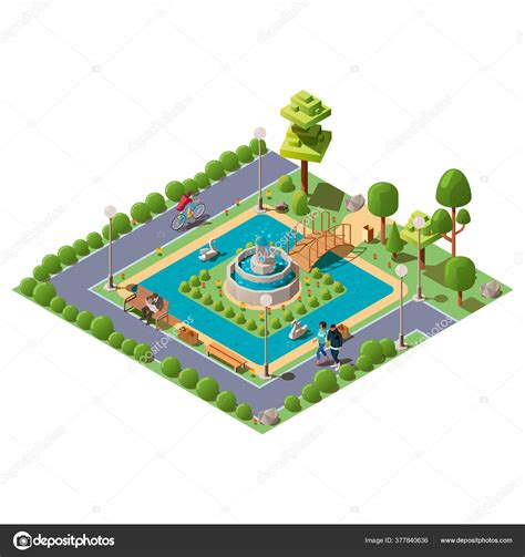 Isometric Green City Park For Recreation Stock Vector Image By