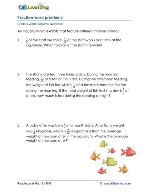 Fraction Word Problems Worksheet Grade 5