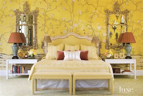 Traditional Yellow Bedroom with Painted Silk Wallpaper - Luxe Interiors ...