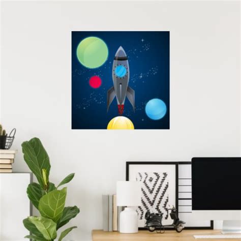 Outer Space Rocket Ship Poster Zazzle