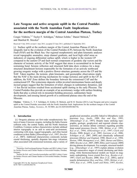 Pdf Late Neogene And Active Orogenic Uplift In The Central Pontides