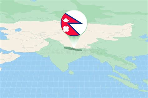 Map Illustration Of Nepal With The Flag Cartographic Illustration Of