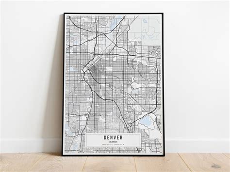 Denver Map Poster Denver City White Map Poster Denver City | Etsy