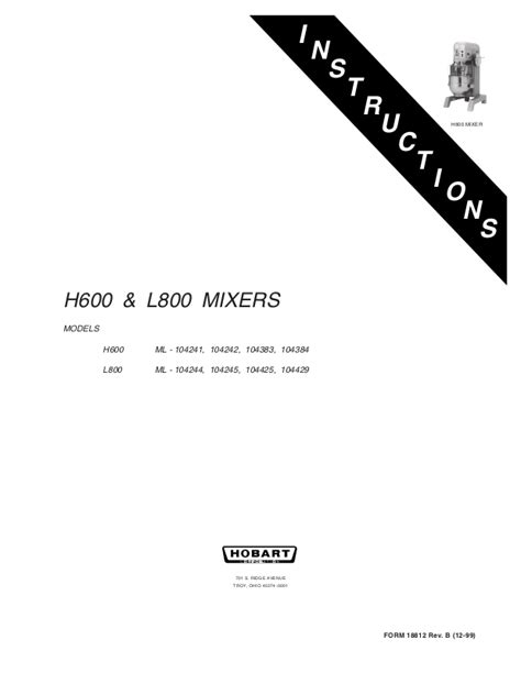 Hobart H600 User Manual