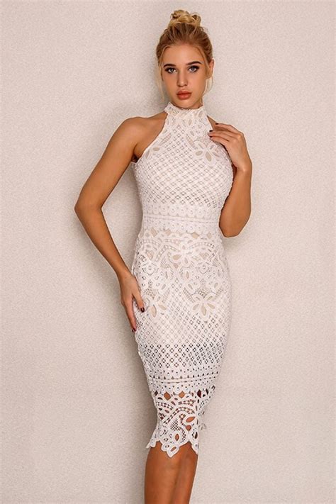 Summer Soiree White Lace Backless Off Shoulder Bodycon Party Dress