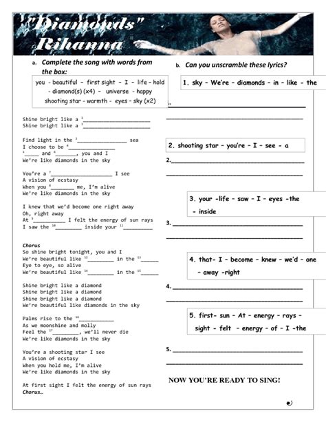 Song Worksheet: Diamonds by Rihanna