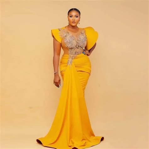 Formal Ginger Evening Dresses Aso Ebi Style Wedding Guest Gowns Applique Beading African Mermaid