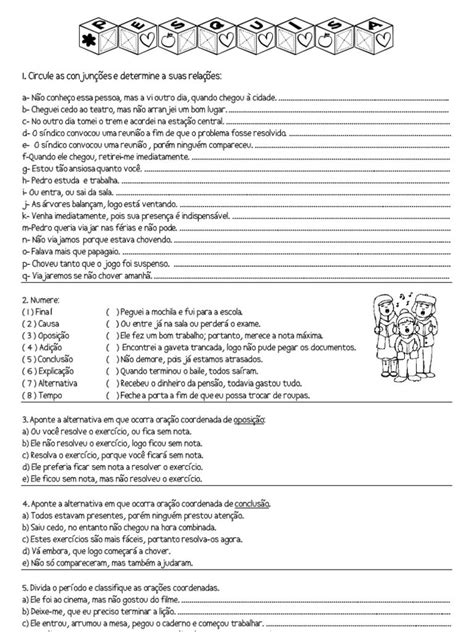 exercícios sobre conjunções e suas relações Conjunção Exercícios