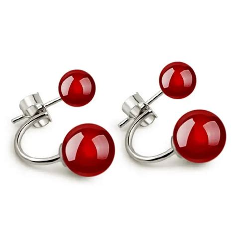 Fashion Womens Silver Jewelry Red Black Ear Stud Earrings Elegant