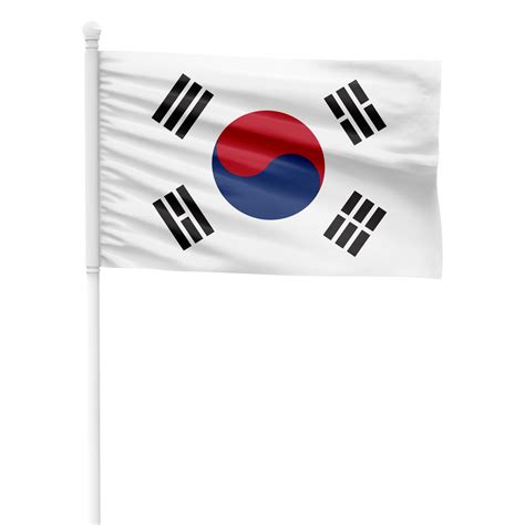 Realistic South Korea Flag Waving on a White Metal Pole with ...