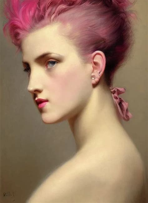 A Detailed Portrait Of Woman With A Mohawk By Edouard Stable