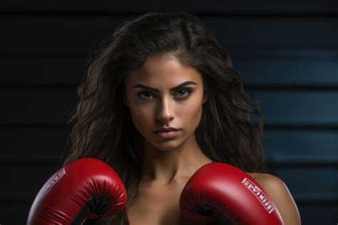 Linda y caliente joven de años chica latina atlhete pose de boxeo cara enojada Foto Premium