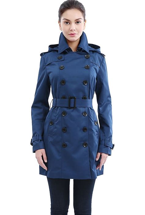 Bgsd Women S Madison Hooded Waterproof Mid Length Trench Coat Navy S