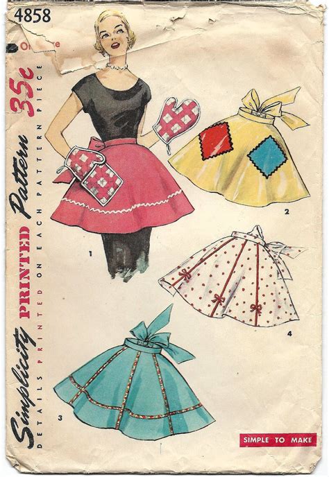 Vintage Apron Pattern Simplicity 4858 1950s Uncut 1 Yard