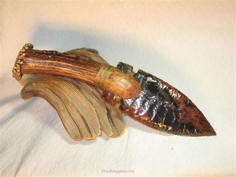 Large Triple Flow Obsidian Drop Point Knife