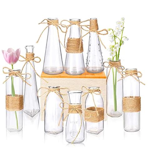 Nilos 10pcs Small Bud Glass Vases for Flowers Wedding Decorations, Mini ...