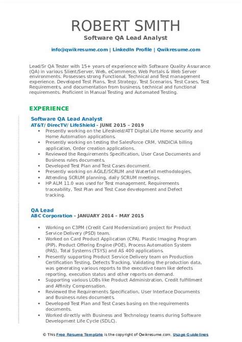 Qa Lead Resume Samples Qwikresume