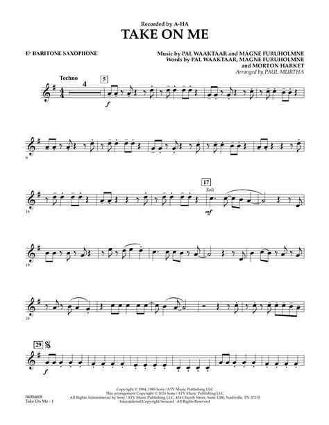 Take On Me Eb Baritone Saxophone Sheet Music Paul Murtha Concert Band