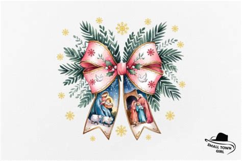 Jesus Christmas Coquette Bow Nativity Graphic By Small Town Girl