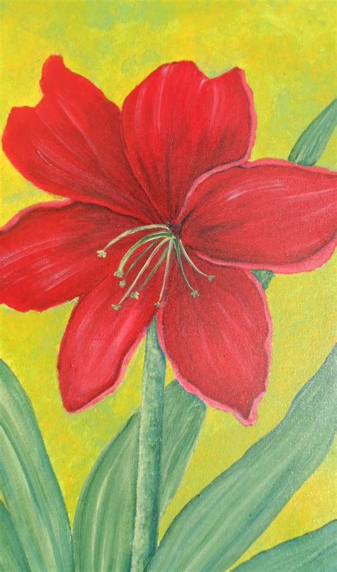 Amaryllis Acrylic Painting Red Amaryllis Flower Art - Etsy