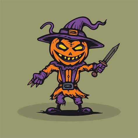 Premium Vector Scary Pumpkin Head Scarecrow Vector Illustration