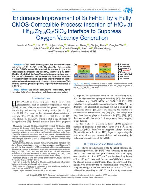 PDF Endurance Improvement Of Si FeFET By A Fully CMOS Compatible