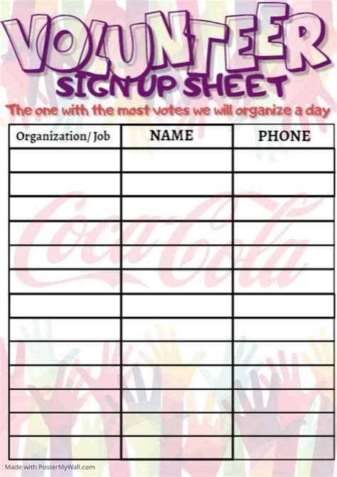 Volunteers Sign Up Sheet Template Postermywall