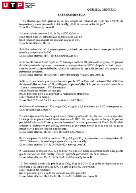 Entrenamiento 3 Pc3 QuÍmica General Entrenamiento 3 1 Se Observa