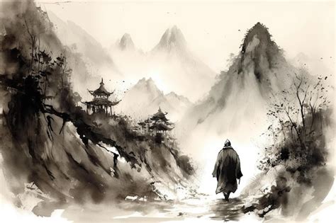 Premium Photo A Landscape Painting In The Traditional Chinese Style