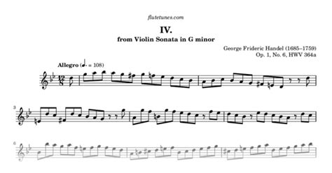 Allegro From Violin Sonata In G Minor G F Handel Free Flute Sheet