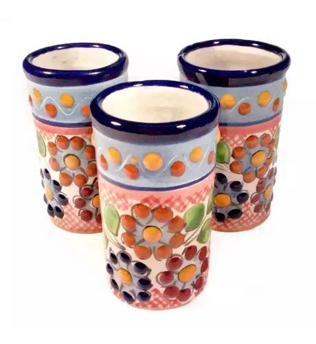 3 Vasos Tequileros De Talavera Barroca Poblana 50ml Flor 7