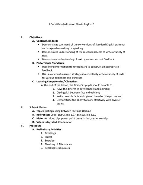 A Semi Detailed Lesson Plan In English 6 A Semi Detailed Lesson Plan