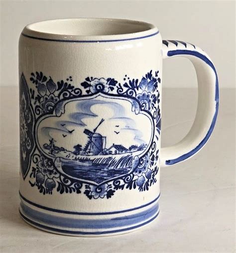 Holland Delft Mug Blue Ceramic Coffee Windmill Ship E Tea Cup Oz