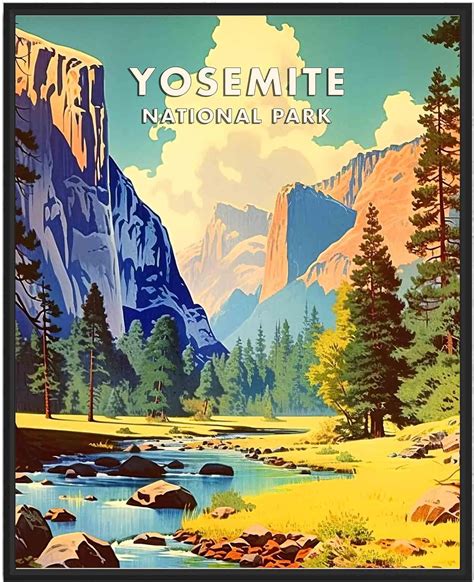 Amazon Yosemite National Park Poster Art Print Retro Mountain Lake