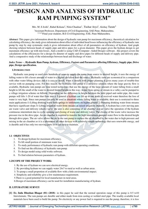 (PDF) "DESIGN AND ANALYSIS OF HYDRAULIC RAM PUMPING SYSTEM"