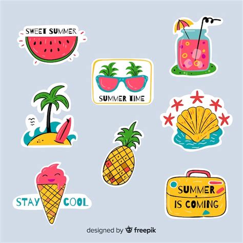 Free Vector Colorful Summer Sticker Collection