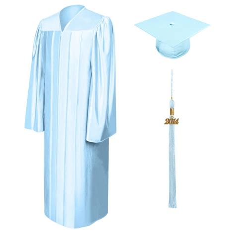 Shiny Light Blue High School Cap Gown And Tassel Graduation Cap And