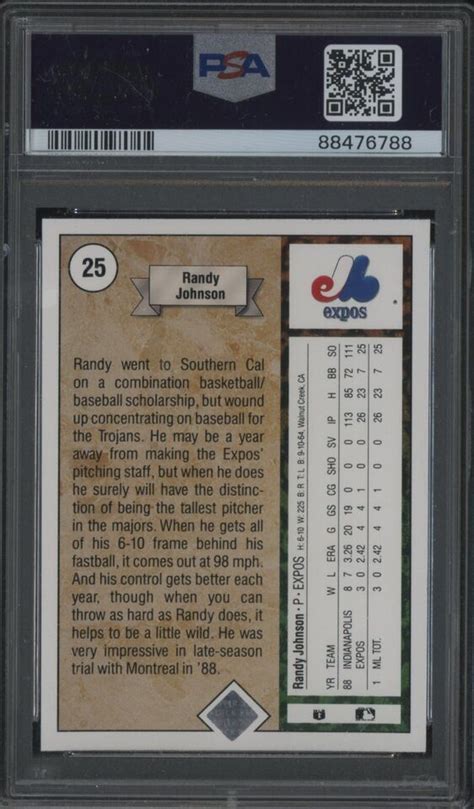 Upper Deck Star Rookie Randy Johnson Montreal Expos Rc Hof Psa