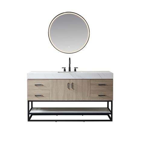 Vinnova Toledo 60 Single Sink Bath Vanity In Light Walnut Finish With