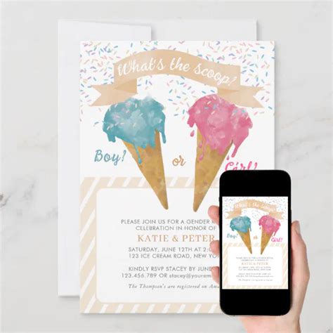 Pastel Retro Ice Cream Gender Reveal Party Invitation Zazzle