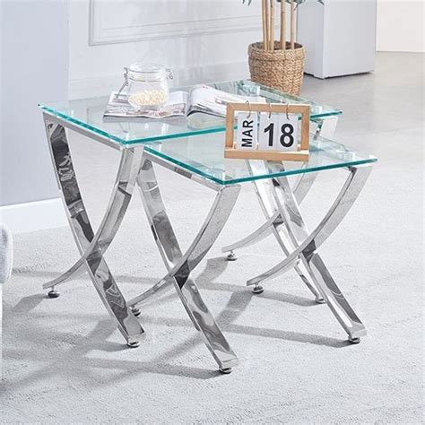 Vienna Clear Glass Nest Of 2 Tables With Angular Chrome Legs Furniture In Fashion