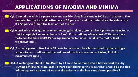 Application Of Maxima And Minima Youtube