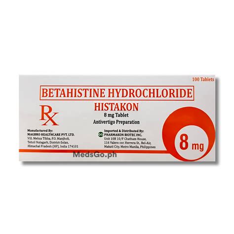 Histakon Betahistine Mg Tablet Price In The Philippines Medsgo